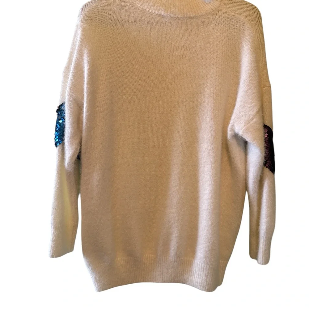 Shop Meko Sweater Womens Sz M Multi Colored Sequin Embellished Cream Sweater - Picture 2 of 4
